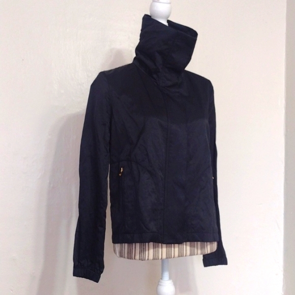 Talbots Jackets & Blazers - Talbots Black Metallic Nylon Funnel Neck Full Zip Jacket Size 8p